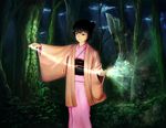  black_eyes black_hair dlab_maru forest highres japanese_clothes kimono nature original solo thread 