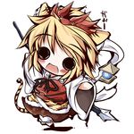  animal_ears bishamonten's_pagoda bishamonten's_spear blush chibi gao hair_ornament itotin kemonomimi_mode polearm shawl solo spear tail tiger_ears tiger_tail toramaru_shou touhou weapon 