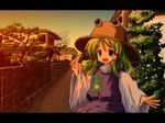  bad_id bad_pixiv_id blonde_hair blue_eyes eyes frog hat house letterboxed moriya_suwako ribbon road ryogo sky solo street touhou vanishing_point 