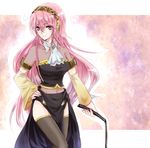  bad_id bad_pixiv_id blue_eyes detached_sleeves headphones long_hair megurine_luka pink_hair skirt smile solo thighhighs unabara_misumi vocaloid whip 