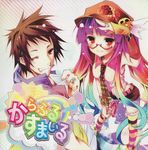  1girl absurdres album_cover amane_(singer) beat_mario blush cool&amp;create cover glasses hat highres kamiya_yuu long_hair looking_back multicolored_hair real_life real_life_insert red_eyes shirt smile source_request striped striped_legwear thighhighs umbrella very_long_hair 
