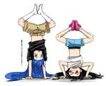  artist_request crossover enma_ai handstand headstand izumi_konata jigoku_shoujo lucky_star multiple_girls shorts translated trembling upside-down yaya_(y8ay8a) 