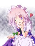  aral braid hairband heart izayoi_sakuya maid one_eye_closed purple_eyes purple_hair short_hair solo touhou twin_braids 