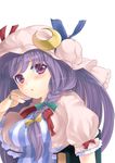  bad_id bad_pixiv_id crescent hat impossible_clothes impossible_shirt long_hair mokokosan patchouli_knowledge purple_eyes purple_hair shirt solo touhou 