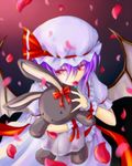  bad_id bad_pixiv_id bat_wings hat max0201 mouth_hold petals purple_hair red_eyes remilia_scarlet short_hair solo stuffed_animal stuffed_bunny stuffed_toy touhou wings 