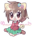  animal_ears cat_ears chibi flower ga_geijutsuka_art_design_class glasses kneeling mirai_(sugar) solo yamaguchi_kisaragi 