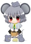  animal_ears bad_id bad_pixiv_id basket cheese chibi food grey_hair jewelry kyokutou_hentai_samurai mouse mouse_ears mouse_tail nazrin pendant red_eyes short_hair solo tail touhou 