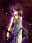  74 book brown_hair circlet dark_persona dress fire_emblem fire_emblem:_monshou_no_nazo linda_(fire_emblem) long_hair magic ponytail red_eyes side_slit solo very_long_hair 