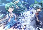  blue_eyes blue_hair bow cirno daiyousei green_eyes green_hair hair_bow marujin multiple_girls ponytail short_hair side_ponytail tears touhou wings 