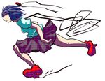  black_hair expressionless geta hakika hat looking_away running shameimaru_aya short_hair skirt solo tengu-geta tokin_hat touhou 