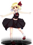  angel_(evangelion) bad_id bad_pixiv_id bare_shoulders blonde_hair colorized crossover fang hair_ribbon legs leliel midriff navel neon_genesis_evangelion open_mouth outstretched_arms parody ribbon rumia solo spread_arms touhou vi_(ena0930) zefyu 