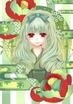  bad_id bad_pixiv_id bamboo blush bow camellia egasumi flower green_hair hair_bow japanese_clothes kimono original red_eyes smile solo tamarashi 