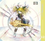  alternate_hairstyle bad_id bad_pixiv_id bass_guitar blonde_hair blue_eyes boots detached_sleeves dress guitar hair_ornament hair_ribbon hairclip highres instrument kagamine_rin kagamine_rin_(roshin_yuukai/hard_rkmix) long_hair ribbon roshin_yuukai_(vocaloid) solo thighhighs tomatika twintails vocaloid zettai_ryouiki 