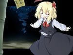  bamboo binsen blonde_hair closed_eyes forest nature open_mouth outstretched_arms ribbon rumia short_hair smile solo spread_arms tanabata tanzaku touhou 