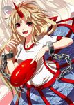  blonde_hair chain cuffs fuji_hyorone horn hoshiguma_yuugi long_hair red_eyes solo touhou 