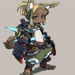  blonde_hair brown_fur clothing female flat_chested fur hair kemono lagomorph mammal mecha rabbit unknown_artist yellow_eyes 