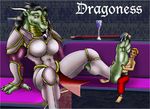  2003 animated anthro armored black_hair breasts claws clothed clothing dragon duo feet female foot_fetish green_scales hair half-dressed horn human low_res male mammal markie massage navel pants purple_scales scalie sitting toe_claws topless yellow_eyes yellow_scales 
