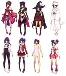  ar_tonelico ar_tonelico_ii blue_hair costume_chart flat_chest highres luca_truelywaath multiple_girls nagi_ryou official_art short_hair thighhighs yellow_eyes 