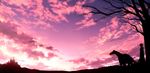  bad_id bad_pixiv_id castle cloud cloudy_sky grass horse light_rays mogumo original pink_sky scenery silhouette sky tree 
