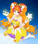  amanogawa_kirara bare_shoulders boots brown_hair choker cure_twinkle dress earrings egooo gloves go!_princess_precure jewelry lips long_hair looking_at_viewer magical_girl multicolored_hair orange_hair precure purple_eyes sky smile solo star star_(sky) star_earrings starry_background starry_sky thigh_boots thighhighs twintails two-tone_hair white_legwear 