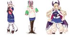  breasts bubuzuke dark_skin horns long_hair medium_breasts monster_girl multiple_girls pink_hair purple_eyes school_uniform skirt 