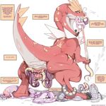  2014 abdominal_bulge animal_genitalia claws cloaca dragon ear_view etheross female feral fluids lizard nintendo open_mouth plain_background pok&eacute;mon pussy_juice reptile scales scalie size_difference snake tyrantrum video_games white_background 