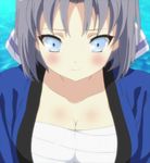  1girl blue_eyes breasts female grey_hair large_breasts screencap senran_kagura senran_kagura_estival_versus solo stitched yumi_(senran_kagura) 