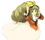  bow cravat drill_hair goggles goggles_on_head green_eyes hair_bow light_brown_hair long_hair maria_balthasar otonagi_sudachi ponytail sidelocks simple_background skirt solo white_background xenogears yellow_bow 