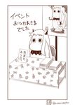  boots commentary cosplay frog highres horns kantai_collection monochrome moomin muppo no_humans northern_ocean_hime northern_ocean_hime_(cosplay) poster_(object) sazanami_konami shinkaisei-kan simple_background table translated twitter_username umbrella 