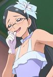  armpits black_hair blush glasses gloves go!_princess_precure haruyama_kazunori kisaragi_reiko long_hair open_mouth precure smile solo white_gloves 