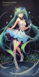  absurdly_long_hair artist_name atdan bug butterfly center_opening dress feet flower green_eyes green_hair hair_flower hair_ornament hatsune_miku high_heels highres insect long_hair md5_mismatch microphone open_toe_shoes sandals shoes solo toes twintails very_long_hair vocaloid 