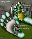 2002 ambiguous_gender armor belly black_hair breasts castle claws clothed clothing dragon duo english_text feet female foot_focus green_nipples green_scales hair horn human mammal markie nipples nude outside pussy scalie size_difference text wings yellow_scales 