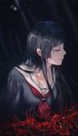  artist_name bad_id bad_pixiv_id black_hair black_serafuku closed_eyes enma_ai flower highres hime_cut jigoku_shoujo jn3 long_hair profile school_uniform serafuku solo spider_lily 