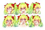 :d ^_^ bad_id bad_twitter_id blush closed_eyes expressions green_hair hair_ribbon highres long_hair miyabi_mahore natsu_hotaru open_mouth original pink_eyes ribbon simple_background smile solo surprised twintails white_background 