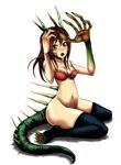  brown_hair dragon dragon_horns dragon_tail horns red_eyes tail transformation 