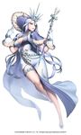  alternate_costume blue_eyes breasts chaos_online company_name copyright_name full_body gloves herjuna highres jewelry large_breasts long_hair love_cacao necklace official_art purple_hair shoes simple_background snowflakes solo staff very_long_hair white_background 