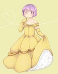  alternate_costume belle_(disney) belle_(disney)_(cosplay) cosplay dress elbow_gloves frilled_dress frills gloves nekolina petticoat purple_hair short_hair smile sukuna_shinmyoumaru touhou yellow_dress 