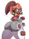  2015 anthro big_butt blush breasts butt clothing green_eyes legwear looking_at_viewer looking_back machine mechanical plain_background presenting presenting_hindquarters proxy robot shirt sssonic2 standing stockings teeth thick_thighs tight_clothing white_background wide_hips 