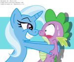  2015 blue_hair blush duo equine fangs female friendship_is_magic green_eyes hair horn male mammal my_little_pony niban-destikim purple_eyes smile spike_(mlp) sweat trixie_(mlp) two_tone_hair unicorn 