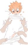  blush erection haikyuu!! hands heart hinata_shouyou inverted_nipples nipples open_mouth penis precum saliva shorts tongue yaoi 