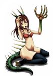  brown_hair dragon dragon_horns dragon_tail horns red_eyes tail transformation 