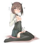  blush breasts brown_eyes brown_hair hair_between_eyes highres kaminagi_(kaminagi-tei) kantai_collection knees_together_feet_apart looking_at_viewer masturbation nipples open_mouth short_hair sitting small_breasts solo taihou_(kantai_collection) translated wariza 