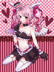  anessa_rossetti animal_ears bad_id bad_pixiv_id bra breasts buddy_complex bunny_ears choker collar garter_straps gloves hat heart highres ktn0515 long_hair medium_breasts multicolored multicolored_eyes pink_hair ribbon skirt strapless strapless_bra thighhighs twintails underwear wings zettai_ryouiki zipper 