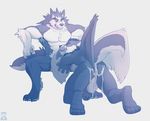  abs anthro balls butt canine clenched_teeth cum cum_on_butt erection eyes_closed fellatio korichi male male/male mammal muscles nude oral pecs penis precum sex teeth wings wolf 