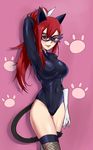  :d animal_ears arm_behind_head arm_up armpits black_leotard breasts brown_eyes cat_ears cat_tail catsuit covered_navel cowboy_shot domino_mask elbow_gloves erza_scarlet fairy_tail fake_animal_ears fake_tail fishnet_legwear fishnets from_side gloves hair_ribbon high_ponytail highres kemonomimi_mode large_breasts leotard lipstick long_hair long_ponytail long_sleeves makeup mask open_mouth paw_print pink_background ponytail red_hair ribbon ryairyai shadow sidelocks simple_background smile solo standing tail taut_clothes taut_leotard thighhighs turtleneck v-shaped_eyebrows white_gloves white_ribbon 
