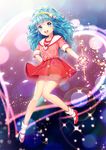  :d artist_name blue_eyes blue_hair hairband hand_on_hip heart long_hair magical_girl mahou_no_yousei_persia mary_janes open_mouth persia_(mahou_no_yousei_persia) pink_shirt saban shirt shoes skirt sleeves_rolled_up smile socks solo sparkle star wand 