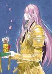  cherry_blossoms gold_armor hachisuka_kotetsu long_hair male_focus ogino_atsuki petals profile purple_hair solo touken_ranbu 