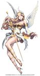  alternate_costume blonde_hair blue_eyes breasts chaos_online company_name copyright_name feathered_wings full_body head_wings high_heels highres large_breasts long_hair looking_at_viewer love_cacao official_art parted_lips sheryl_(chaos_online) simple_background smile solo sword weapon white_background white_wings wings 