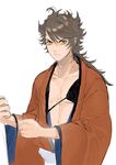  brown_hair igote japanese_clothes long_hair male_focus mutsu-no-kami_yoshiyuki ogino_atsuki sketch solo touken_ranbu upper_body white_background 