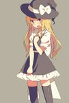  1girl alternate_costume black_legwear blonde_hair blush braid busujima_(kusahana) hat highres kirisame_marisa long_hair miniskirt open_mouth side_braid skirt thighhighs touhou witch_hat yellow_eyes zettai_ryouiki 